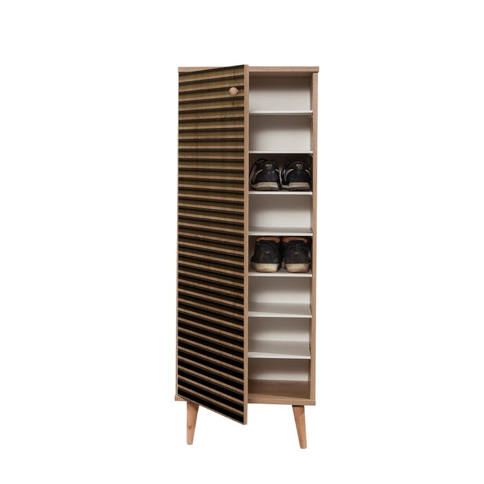 Hanah Home Filinta-220 Zapatero Roble Sonoma, 135x50x38cm, Tablero de Partículas Melamina con Patas de Carpe y Asas de Metal y Cuerda